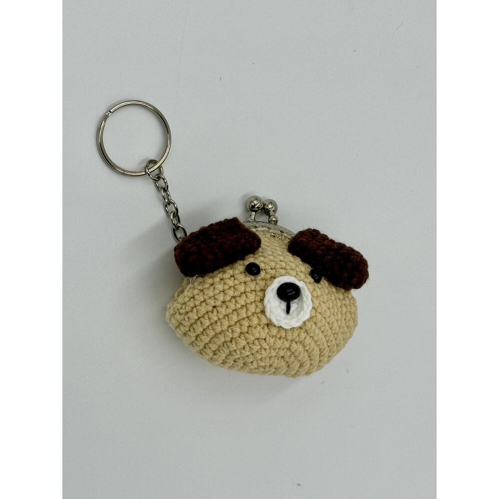 Crochet Brown/Tan/Beige Dog Head Coin Purse/Keychain/Charm